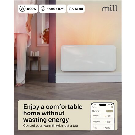 Mill Invisible Smart WiFi Heater , PA1000WIFI4 , Panel Heater , 1000 W , Suitable for rooms up to 12-16 m² , White , IPX4
