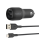 Belkin , BOOST CHARGE , Dual USB-A Car Charger 24W + USB-A to Lightning Cable