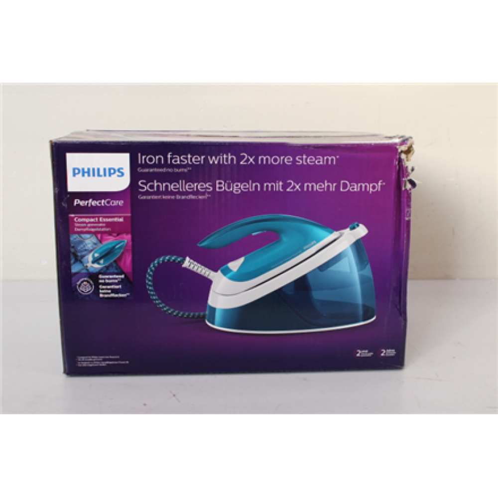 SALE OUT. Philips GC6840/20 PerfectCare Compact Essential Steam Generator, Blue/White, DAMAGED PACKAGING , Philips , Steam Generator , GC6840/20 PerfectCare Compact Essential , 2400 W , 1.3 L , 6 bar , Auto power off , Vertical steam function , Calc-clean