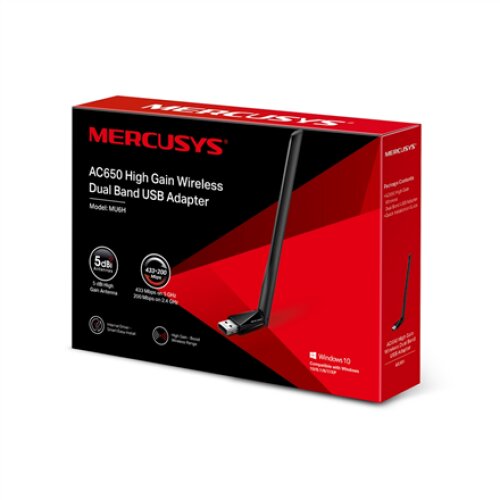 Mercusys , AC650 High Gain Wireless Dual Band USB Adapter , MU6H