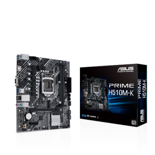 Asus , PRIME H510M-K , Processor family Intel , Processor socket LGA1200 , DDR4 , Memory slots 2 , Supported hard disk drive interfaces SATA, M.2 , Number of SATA connectors 4 , Chipset H510 , Micro ATX