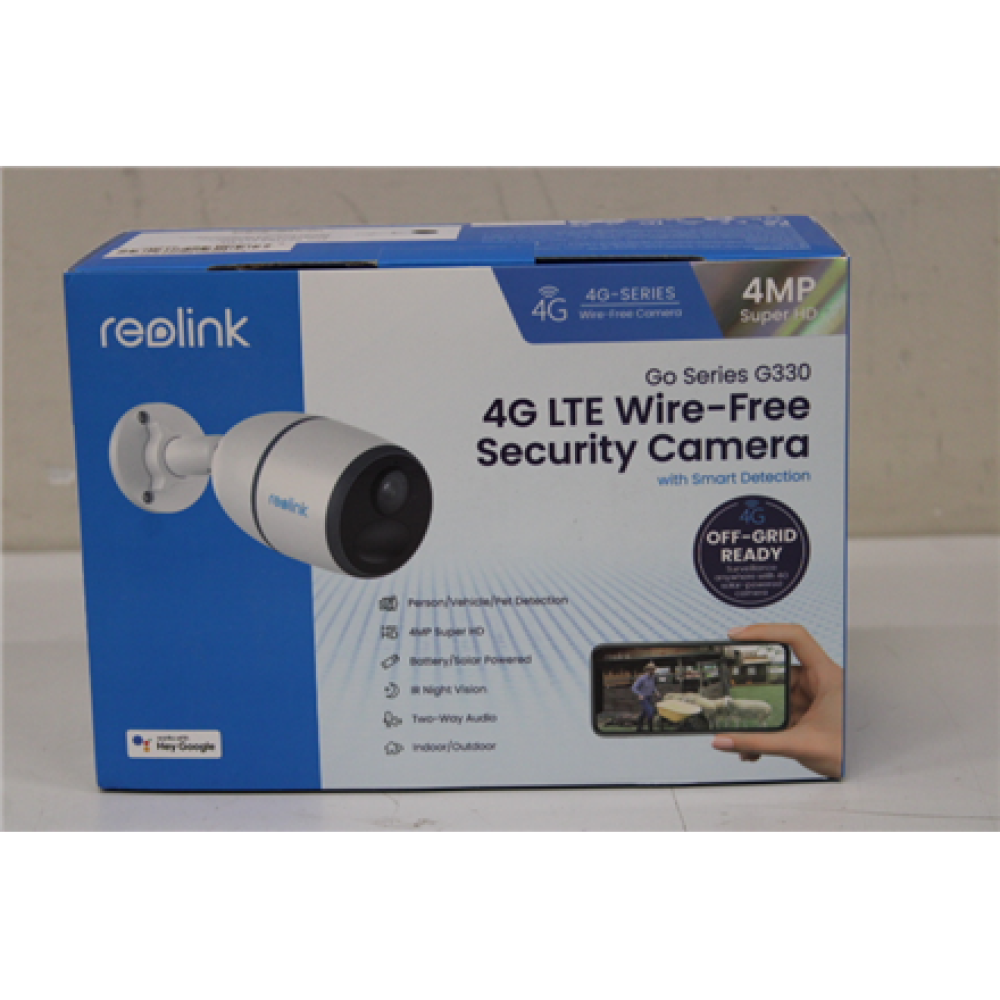 SALE OUT. Reolink Go Series G330 2K 4MP 4G LTE Wireless Battery Camera with Person/Vehicle Detection, White , Reolink , Camera , Go Series G330 , 24 month(s) , Bullet , 4 MP , Fixed , IP65 , H.265 , Micro SD, Max. 128GB , UNPACKED, SMALL SCRATCHES ON TOP
