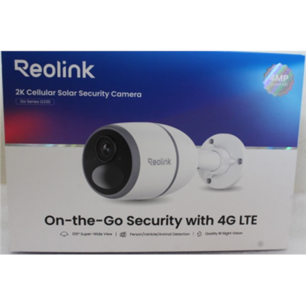 SALE OUT. Reolink Go Series G330 2K 4MP 4G LTE Wireless Battery Camera with Person/Vehicle Detection, White , Reolink , Camera , Go Series G330 , 23 month(s) , Bullet , 4 MP , Fixed , IP65 , H.265 , Micro SD, Max. 128GB , UNPACKED, SCRATCHED, WITHOUT PROT