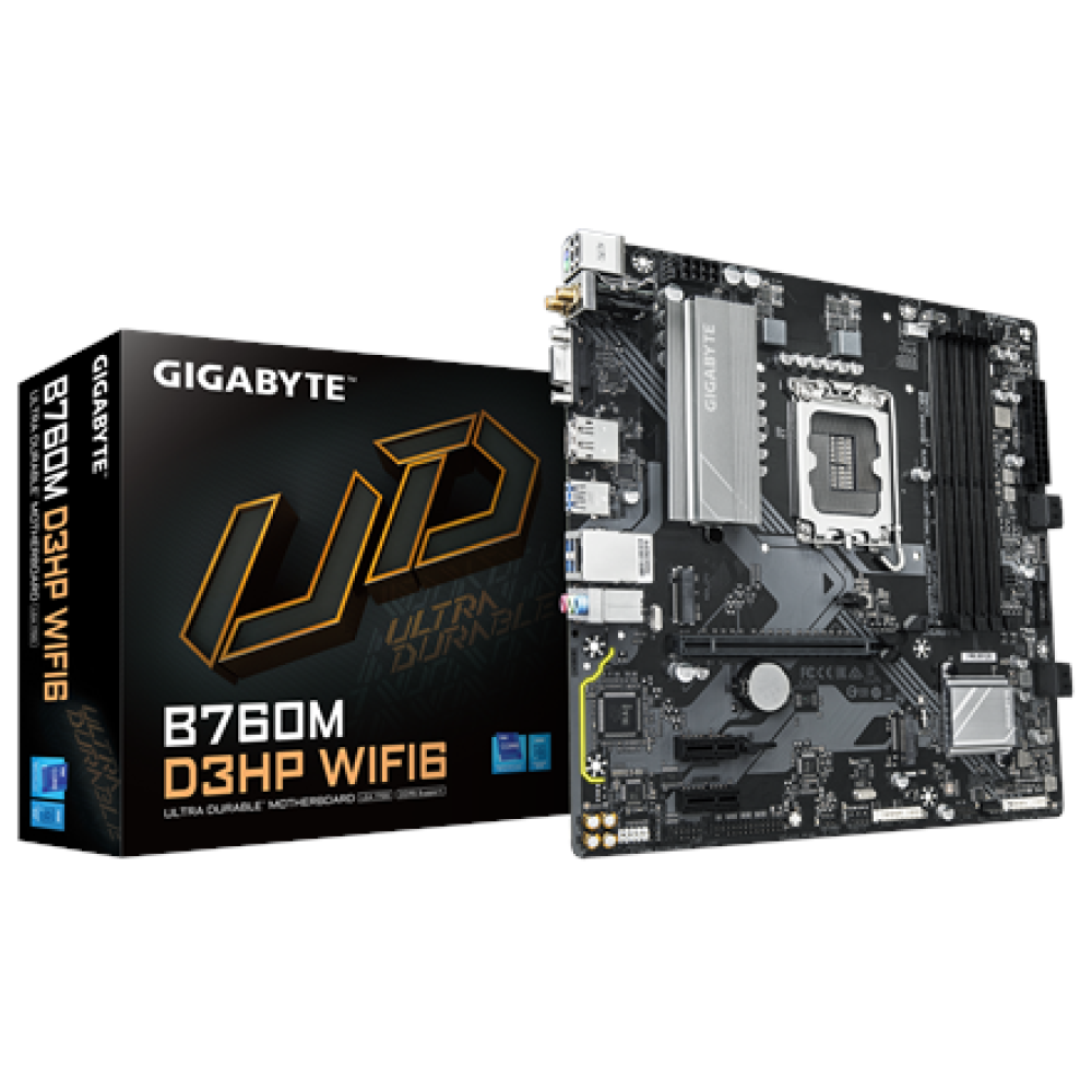 Gigabyte B760M D3HP WIFI6 , Processor family Intel , Processor socket LGA1700 , DDR5 , Supported hard disk drive interfaces M.2, SATA , Number of SATA connectors 4