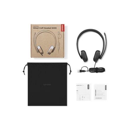 Lenovo Wired VoIP Headset 5000 (Teams) , Built-in microphone , USB Type-A, USB Type-C , Black