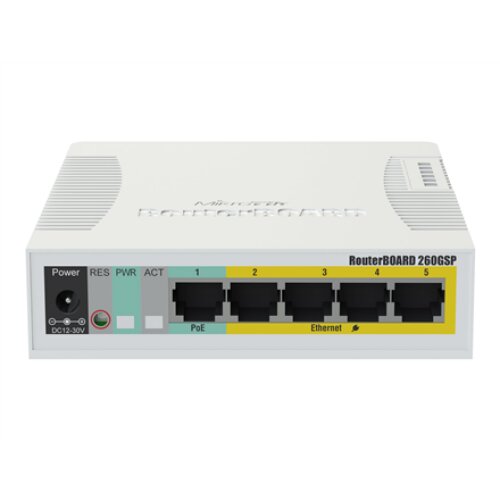 MikroTik , Cloud Router Switch , RB260GSP , Web managed , Desktop , SFP ports quantity 1 , Power over Ethernet (PoE) ports quantity 1