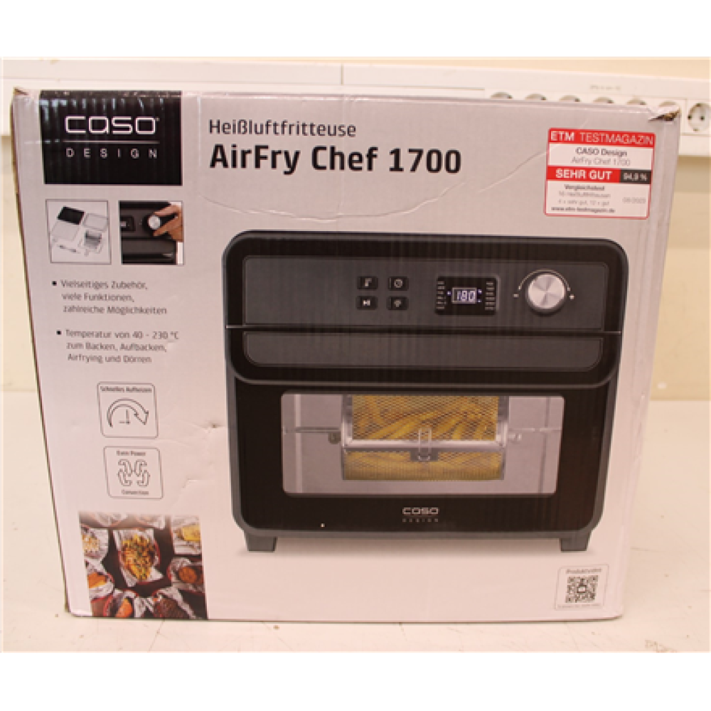SALE OUT. Caso , 03000 AirFry Chef 1700 , Air Fryer , Power 1700 W , Capacity 22 L , Black , DAMAGED PACKAGING, DENT ON CORPUS, SCRATCH ON FRONT , Caso , Air Fryer , 03000 AirFry Chef 1700 , Power 1700 W , Capacity 22 L , Black , DENTS ON TOP AND BACK