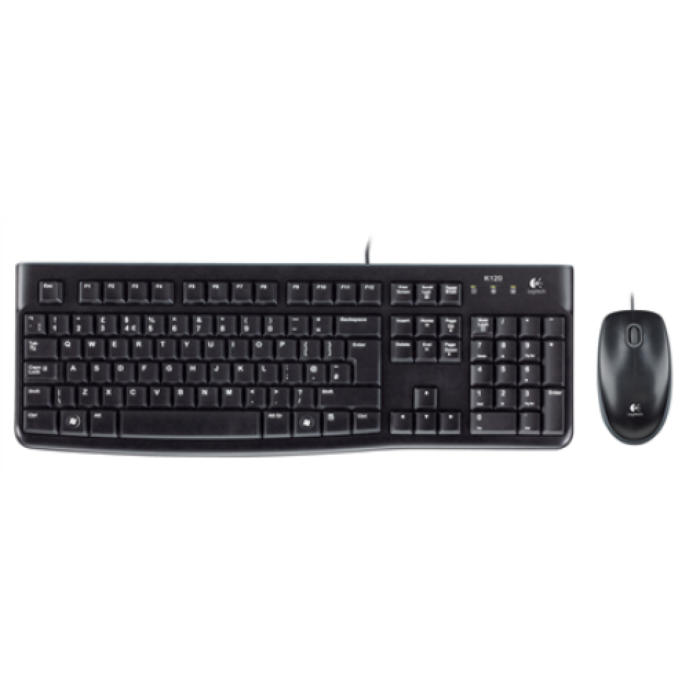 Logitech LGT-MK120-US Keyboard and Mouse Set, Wired, Mouse included, US, International EER, USB Port, Black
