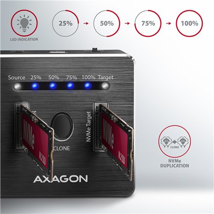AXAGON , USB-C 3.2 Gen2 - 2x NVMe CLONE DUAL SDD Dock Station , ADSA-M2C