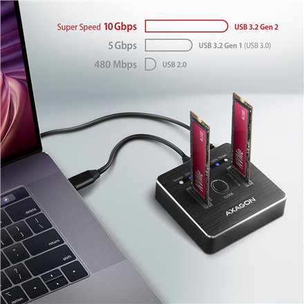 AXAGON , USB-C 3.2 Gen2 - 2x NVMe CLONE DUAL SDD Dock Station , ADSA-M2C