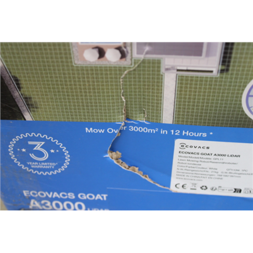 SALE OUT. Ecovacs GOAT A3000 LiDAR Lawn Mower, Robot, Efficiency 400 m²/h, Dual LiDAR + Camera, White/Black , Ecovacs , Lawn Mower , GOAT A3000 LiDAR , DAMAGED PACKAGING, DAMAGED INNERT PACKAGING , 5000 Ah