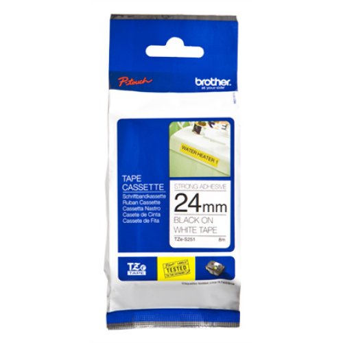 Brother , TZe-S251 Strong Adhesive Laminated Tape , Black on White , TZe , 8 m , 2.4 cm