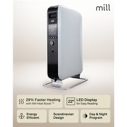 Mill , Heater , AB-H2000DN , Oil Filled Radiator , 2000 W , Number of power levels 3 , Suitable for rooms up to 24-34 m³ , White