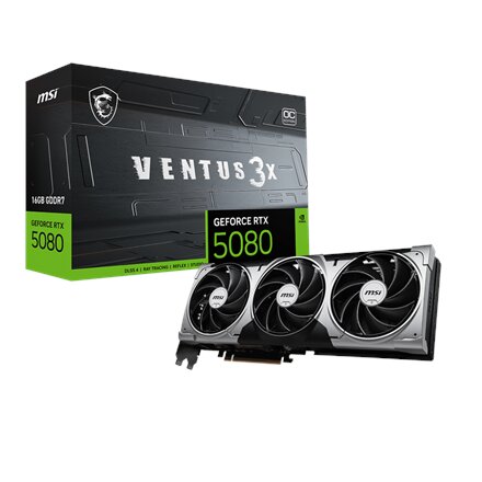 MSI GeForce RTX 5080 16G VENTUS 3X OC , NVIDIA , 16 GB , GeForce RTX 5080 , HDMI ports quantity 1 , PCI Express Gen 5 , Memory clock speed 2655 MHz