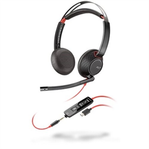 Poly BLACKWIRE 5220,C5220 USB-C,WW Poly USB-C Headset Built-in microphone Black Wired USB Type-C