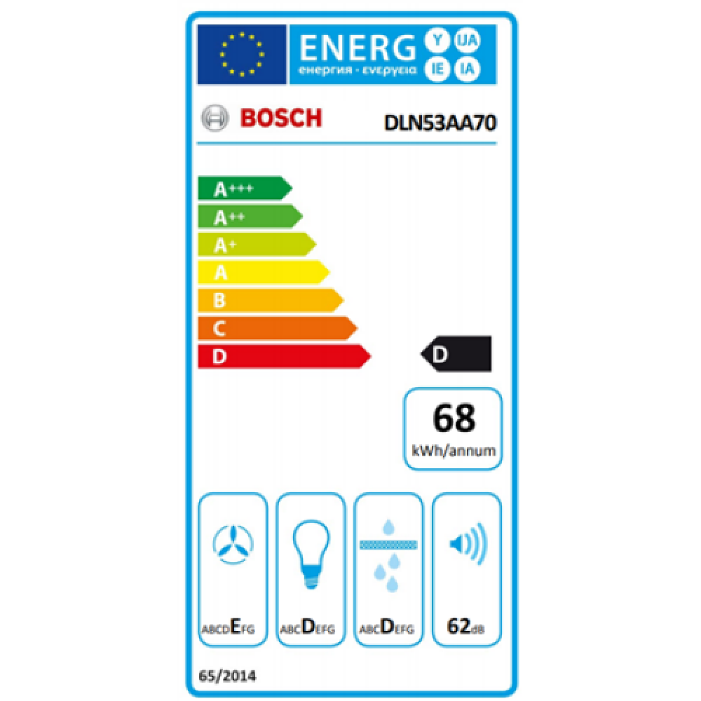 Bosch Hood Serie 2 DLN53AA70 Canopy, Energy efficiency class D, Width 53 cm, 302 m³/h, Slider control, LED, Anthracite