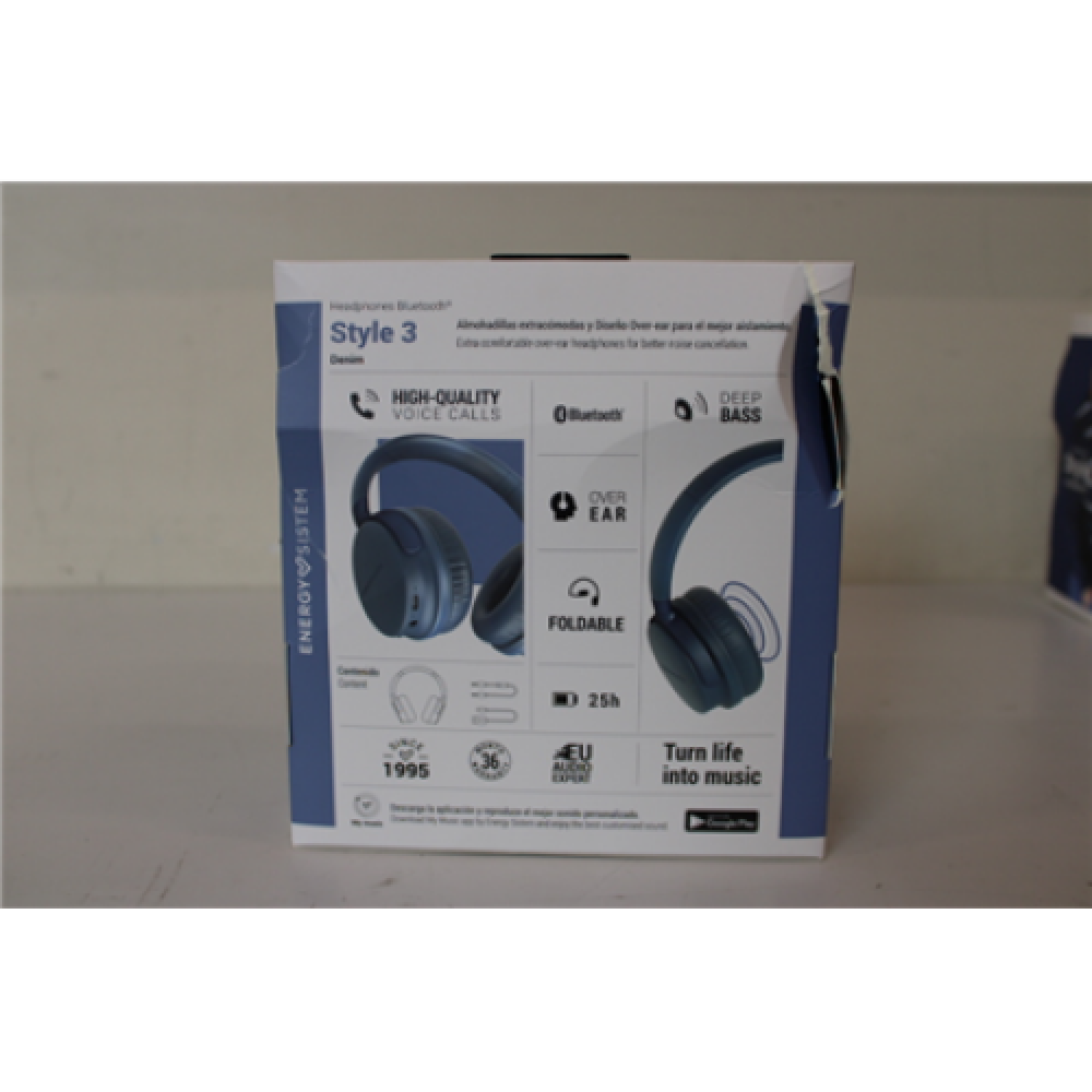 SALE OUT. Energy Sistem Headphones Bluetooth Style 3 Denim (Bluetooth, Deep Bass, High-quality voice calls, Foldable) Energy Sistem DAMAGED PACKAGING