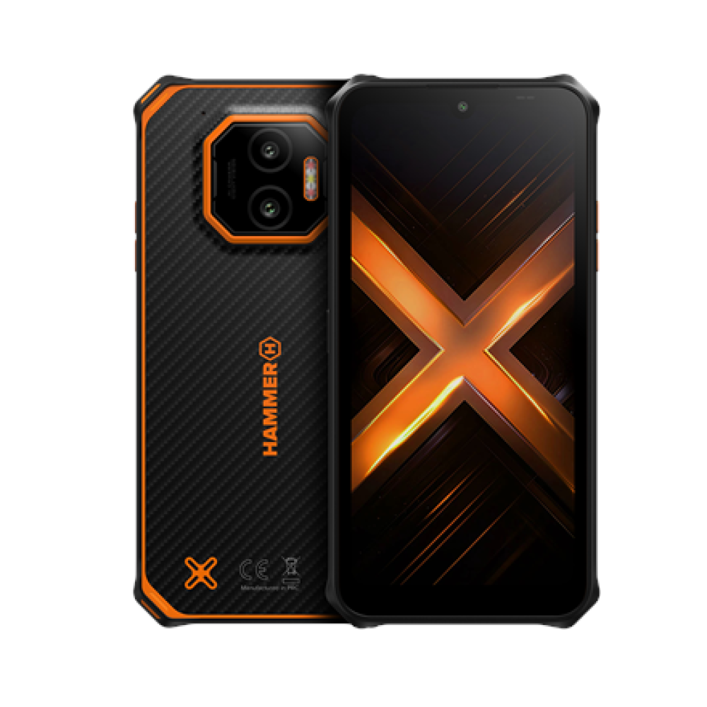 Hammer Energy X2 , Black/Orange , 6.1 , IPS , 1560 x 720 pixels , Mediatek , Dimensity 6300 , Internal RAM 6 GB , 128 GB , microSD , Dual SIM , 4G , 5G , Main camera resolution 50 MP , Android , 15 , 5000 mAh