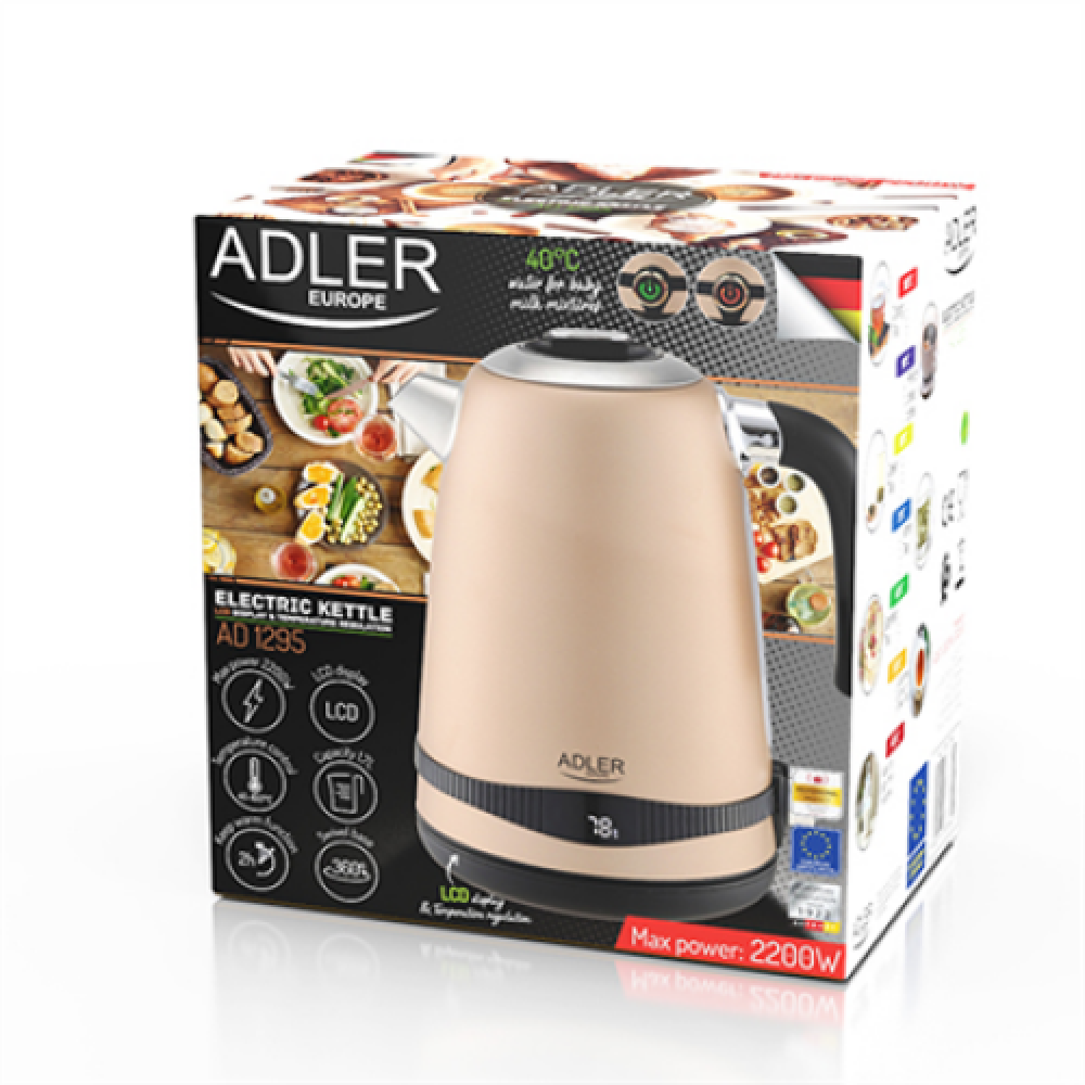 Adler , Kettle , AD 1295 , Electric , 2200 W , 1.7 L , Stainless steel , 360° rotational base , Golden