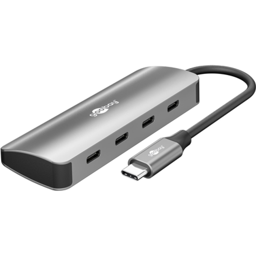 Goobay Slim 4-Port USB-Hub, USB-C auf USB-C, 10 Gbit/s, Grey , 76565