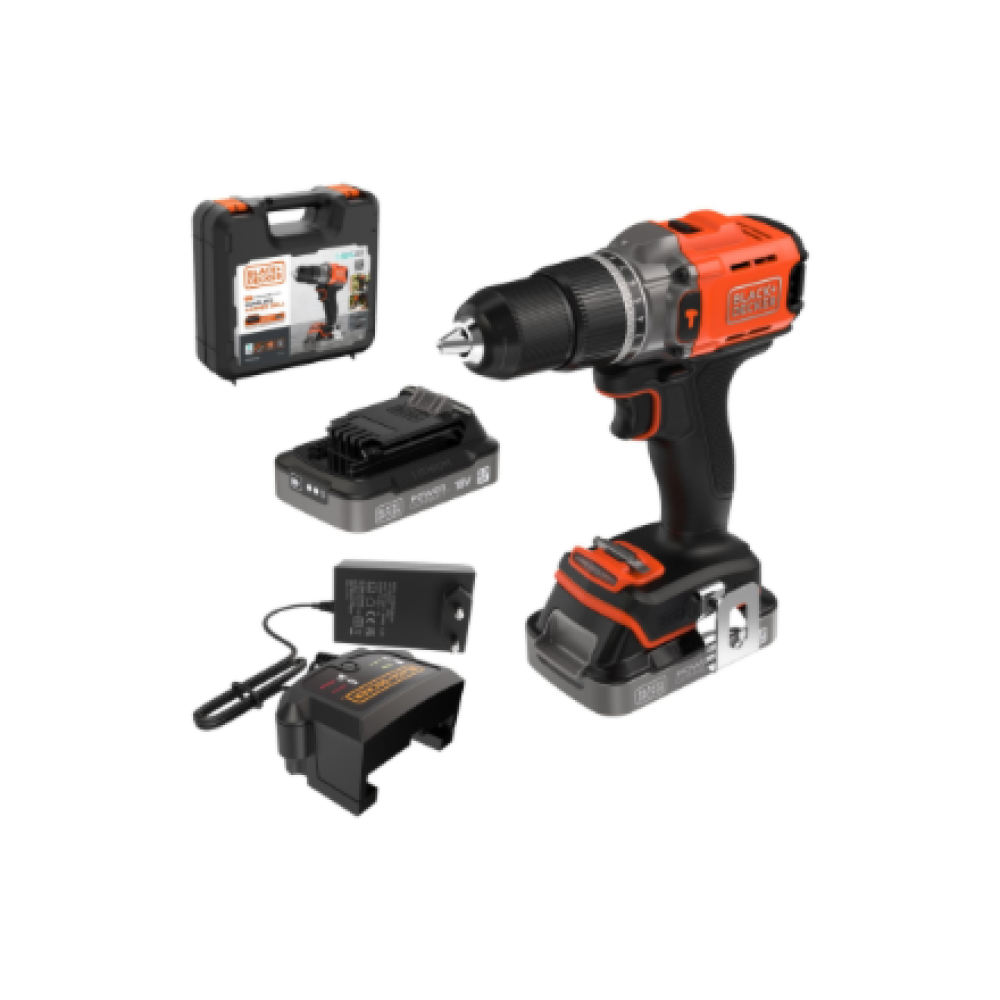 BLACK & DECKER 18V Drill Driver with 2x2.0 Ah Batteries , BCD383D2XK-QW
