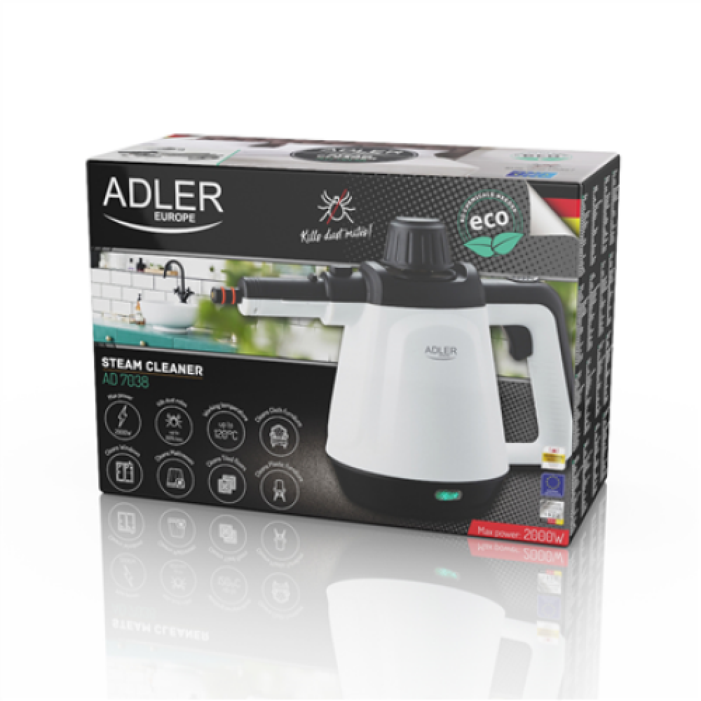 Adler , Steam cleaner , AD 7038 , Power 1200 W , Steam pressure 3.5 bar , Water tank capacity 0.45 L , White/Black