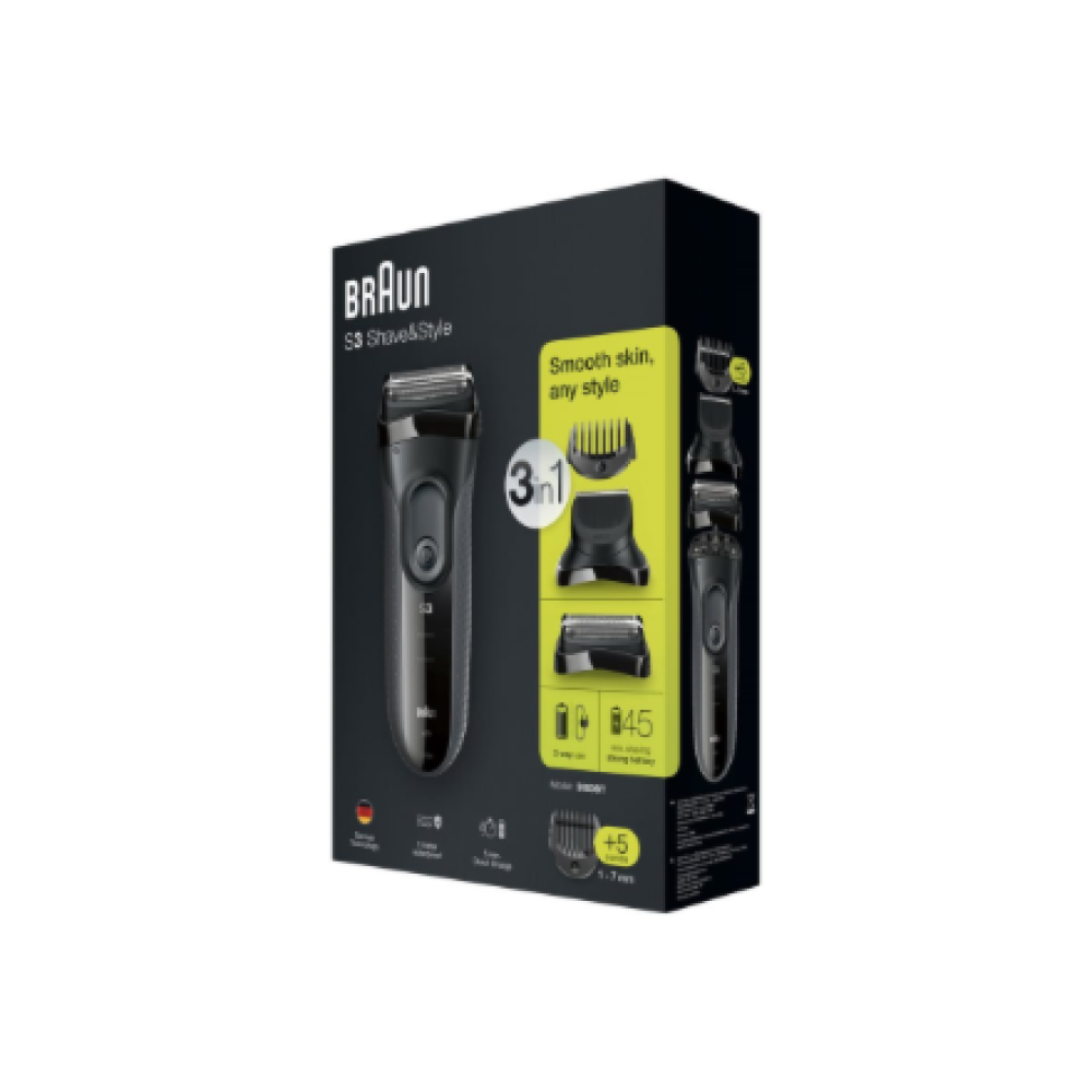 Braun Shave&Style Shaver , 3000BT Series 3 , Operating time (max) 45 min , NiMH , Black