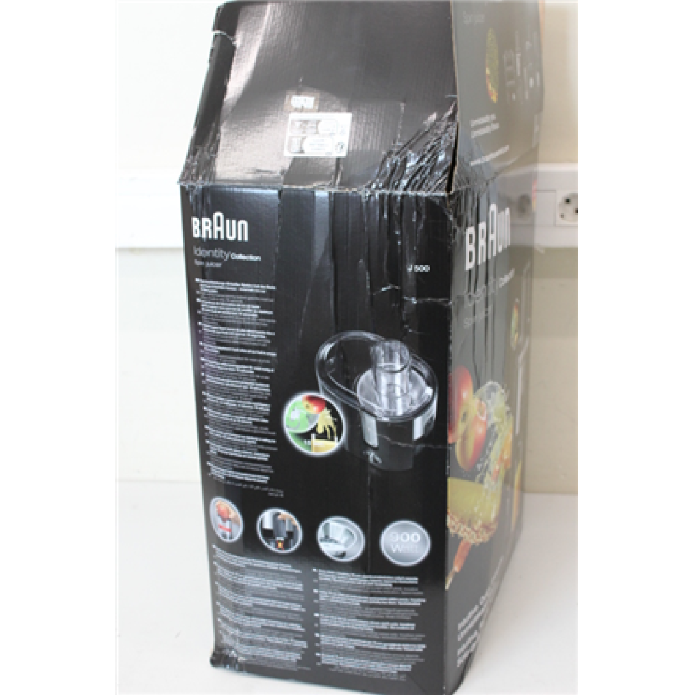 SALE OUT. Braun J500 Multiquick 5 Juicer, Black , Braun , J 500 Multiquick 5 , Type Juicer , Black , 900 W , Number of speeds 2 , DAMAGED PACKAGING, CRACKED CONTAINER SIDE