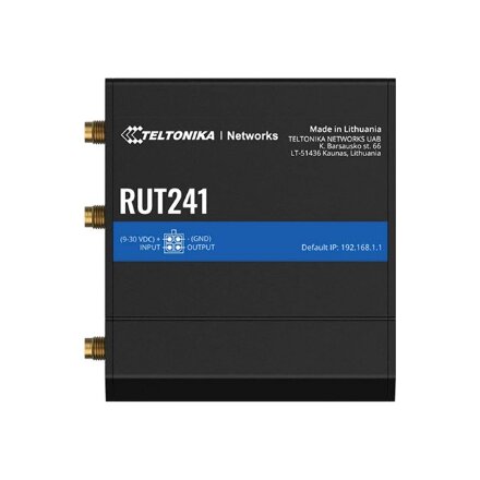 Teltonika , LTE Router , RUT241 , 802.11n , 10/100 Mbit/s , Ethernet LAN (RJ-45) ports 1 , Mesh Support No , MU-MiMO No , 2G/3G/4G , Antenna type 2 x SMA for LTE, 1 x RP-SMA for WiFi
