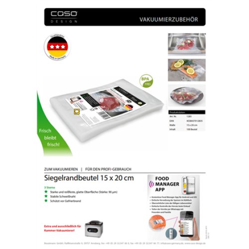 Caso , Sealed edge bags , 01283 , 100 bags , Dimensions (W x L) 15 x 20 cm