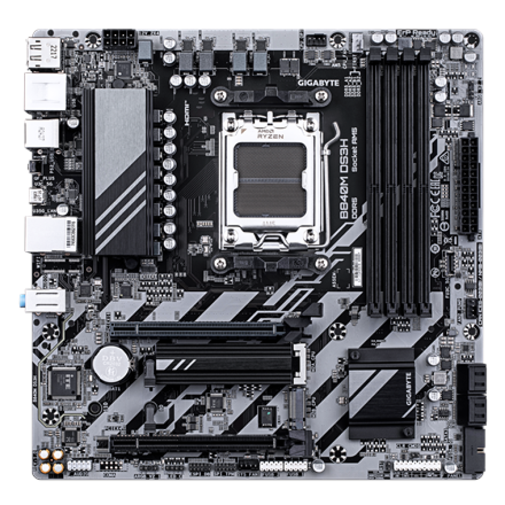 Gigabyte B840M DS3H , Processor family AMD , Processor socket AM5 , DDR5 , Supported hard disk drive interfaces SATA, M.2 , Number of SATA connectors 4