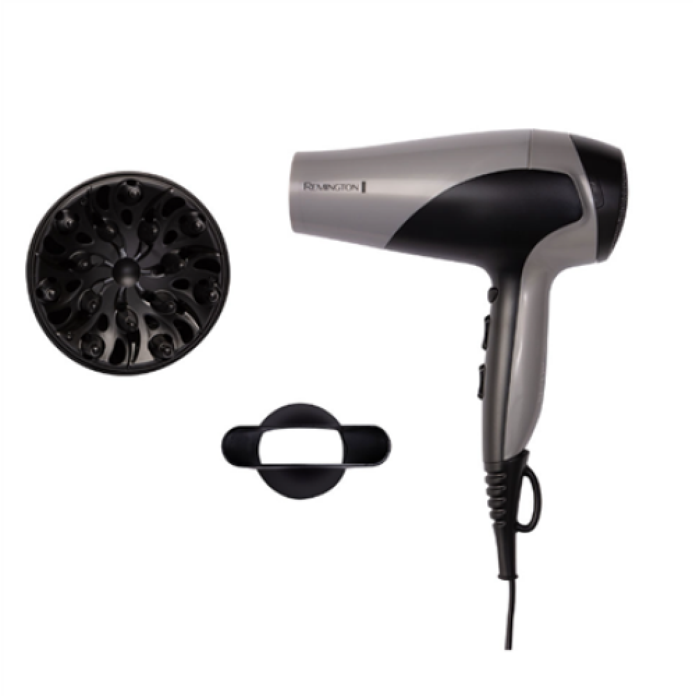 Remington Hair Dryer , D3190S , 2200 W , Number of temperature settings 3 , Ionic function , Diffuser nozzle , Grey/Black