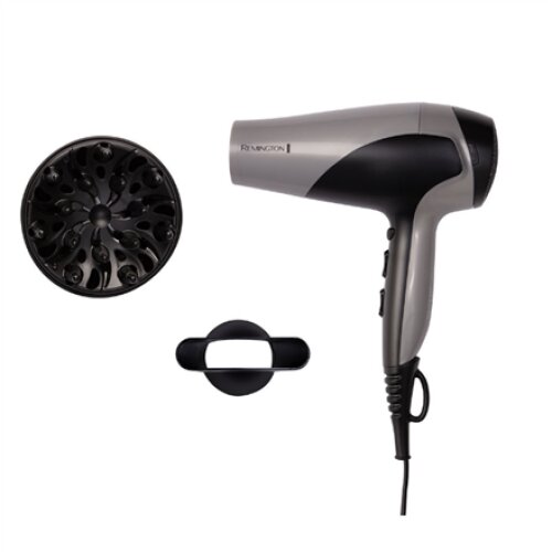 Remington Hair Dryer , D3190S , 2200 W , Number of temperature settings 3 , Ionic function , Diffuser nozzle , Grey/Black