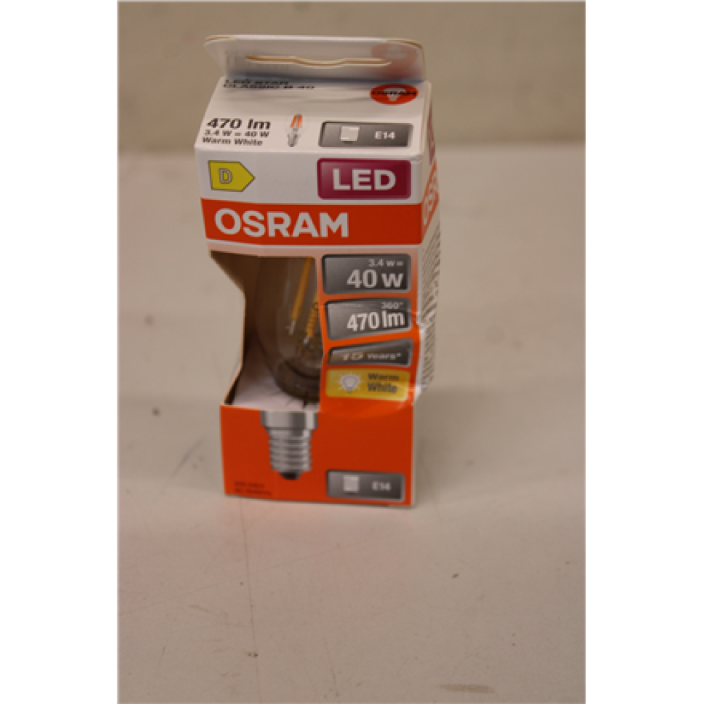 SALE OUT. Osram Parathom Classic Filament 40 non-dim 3,4W/827 E14 bulb , Osram Parathom Classic Filament , E14 , 3.4 W , Warm White , DAMAGED PACKAGING