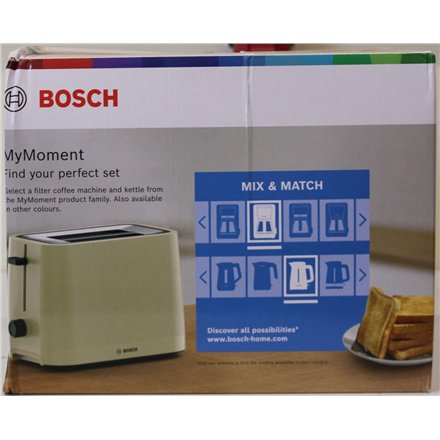 SALE OUT. Bosch TAT3M127 MyMoment Compact toaster, 950 W, 2 slots, Beige , SALE OUT. Compact Toaster , TAT3M127 MyMoment , Number of slots 2 , Housing material Plastic , Beige , DAMAGED PACKAGING AND ITEM BODY (EDGE)