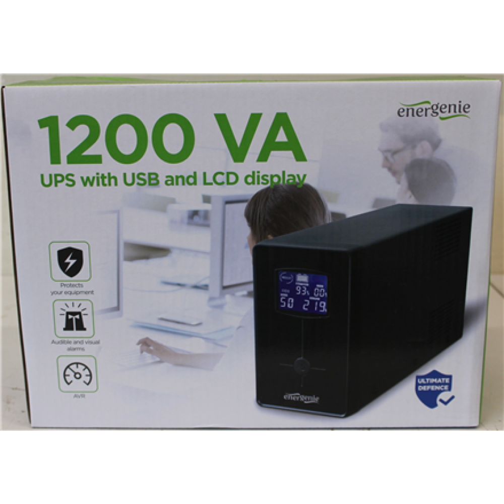 SALE OUT. Energenie UPS with USB and LCD display, 1200 VA, black , EnerGenie , UPS with USB and LCD display, Black , 1200 VA , DAMAGED PACKAGING
