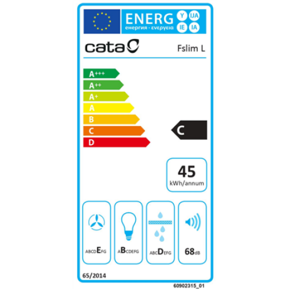 CATA , Hood , F-2050 X/L , Conventional , Energy efficiency class C , Width 60 cm , 195 m³/h , Mechanical control , LED , Inox