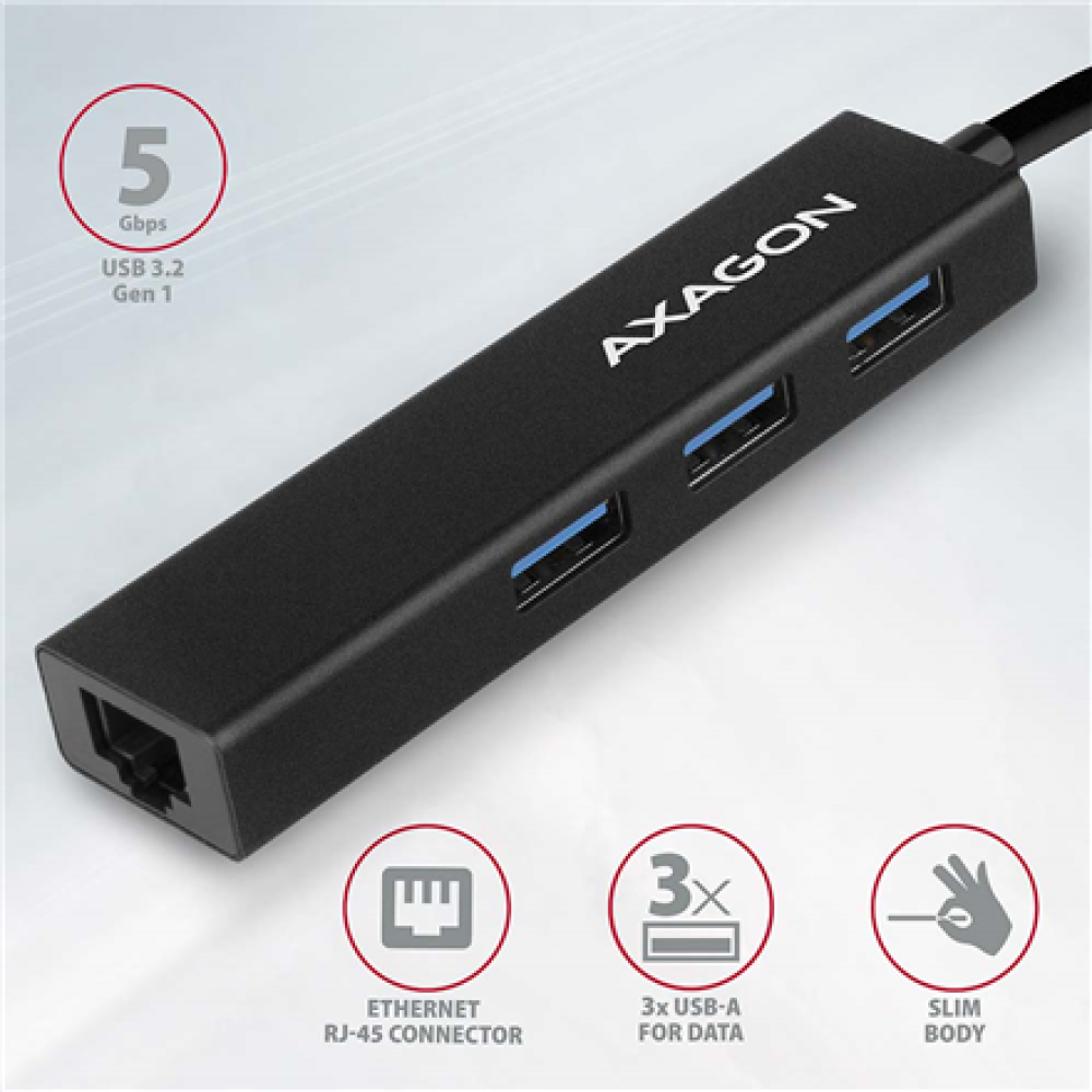 AXAGON SuperSpeed USB-A Hub and Gigabit LAN , HMA-GL3A