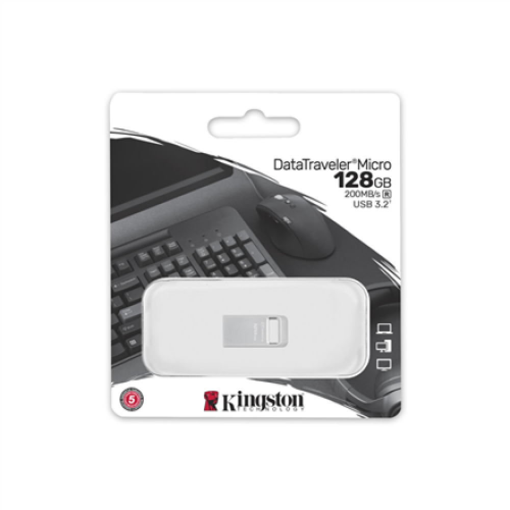 Kingston , USB 3.2 Flash Drive , DataTraveler micro , 128 GB , USB 3.2 , Silver
