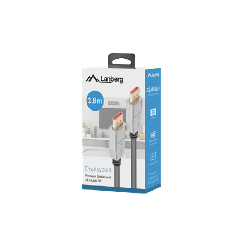 Lanberg DisplayPort M/M Cable 20 PIN V1.4 8K 60HZ , CA-DPDP-20CU-0018-BK , DisplayPort to DisplayPort , 1.8 m