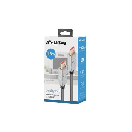 Lanberg DisplayPort M/M Cable 20 PIN V1.4 8K 60HZ , CA-DPDP-20CU-0018-BK , DisplayPort to DisplayPort , 1.8 m