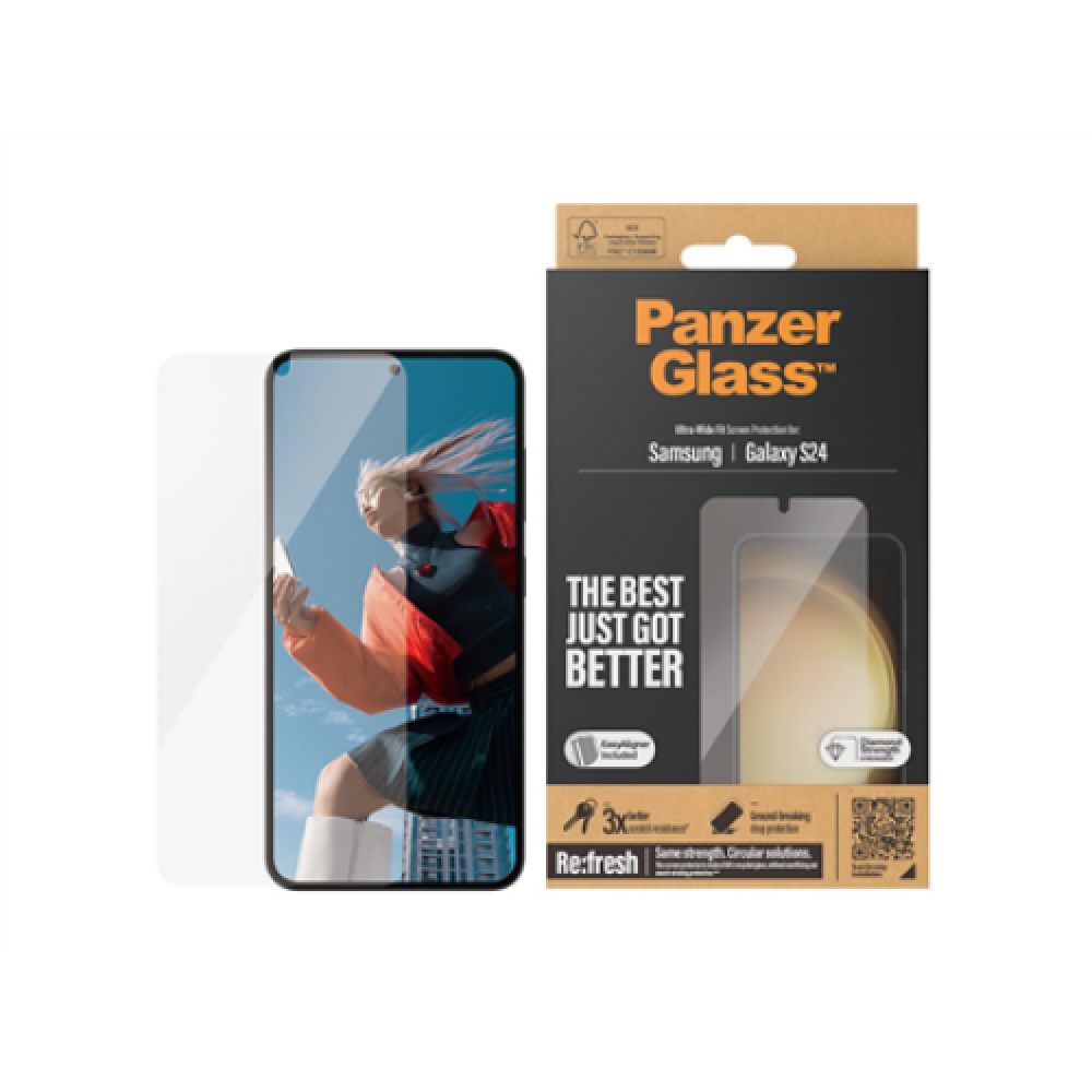 PanzerGlass , Screen protector , Samsung , Galaxy S24 , Polyethylene terephthalate (PET) , Transparent , Ultra-Wide Fit wA