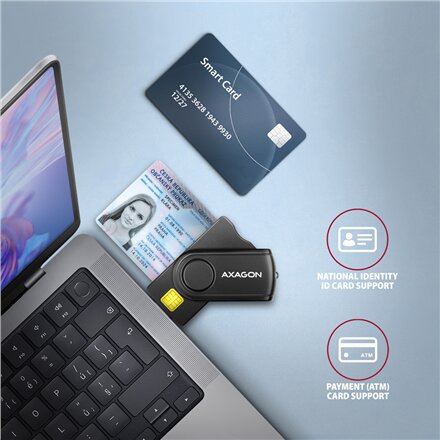 AXAGON Compact travel USB-A + USB-C contact Smart/ID card and SD/microSD/SIM card reader , CRE-SMP2A