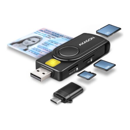 AXAGON Compact travel USB-A + USB-C contact Smart/ID card and SD/microSD/SIM card reader , CRE-SMP2A