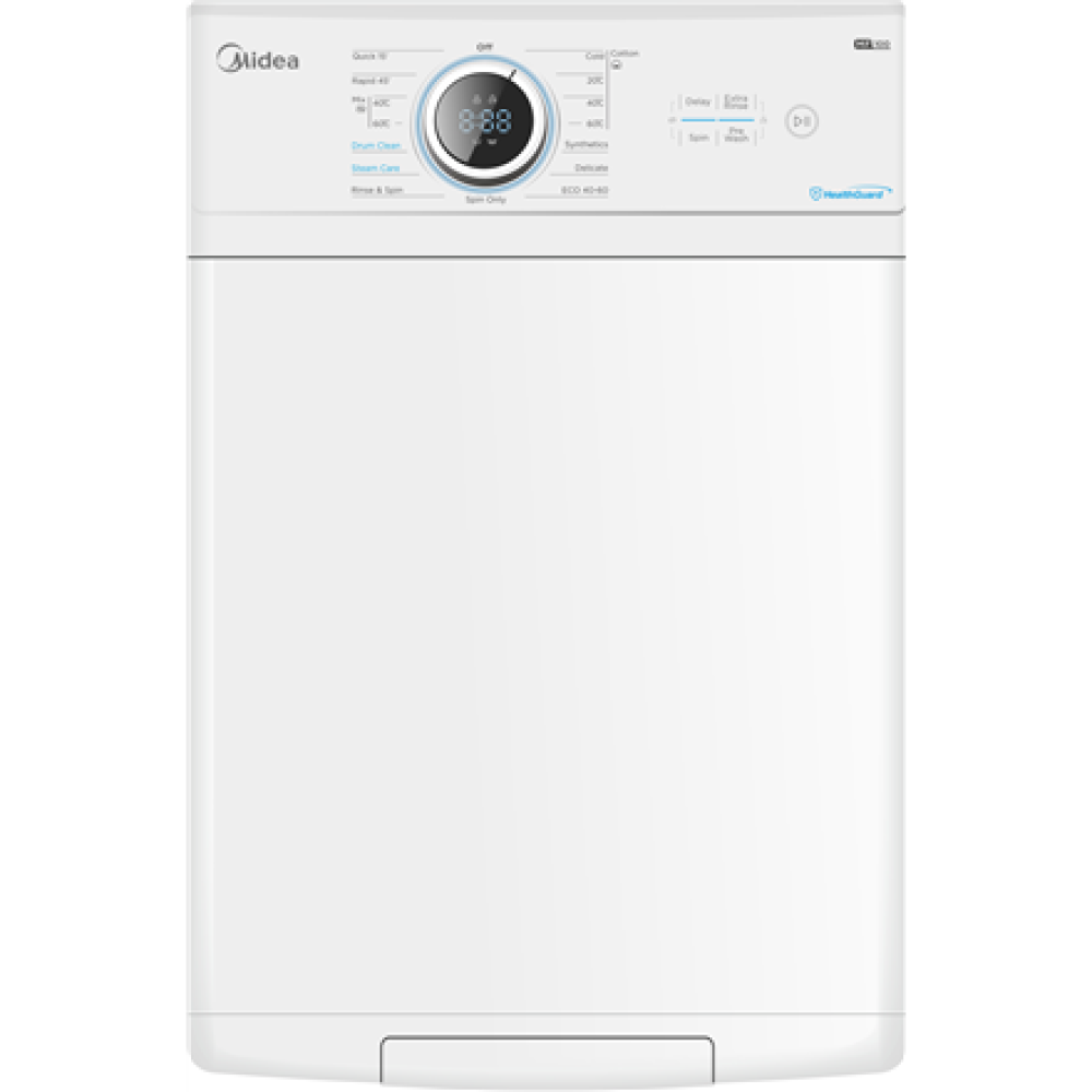 Midea , Washing Machine , MF100T70BA10/W-HR , Energy efficiency class A , Top loading , Washing capacity 7 kg , 1200 RPM , Depth 61 cm , Width 40 cm , Display , LED , Steam function , White