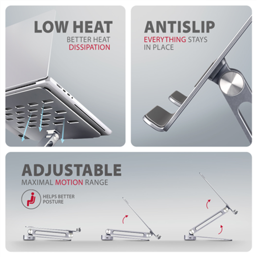 AXAGON Desk Mount , HMC-STND USB-C 5Gbps Stand and Hub 7in1 , Adjustable Height, Tilt , 10-16 , Aluminum