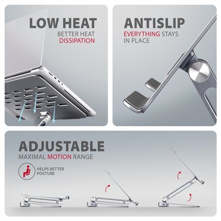 AXAGON Desk Mount , HMC-STND USB-C 5Gbps Stand and Hub 7in1 , Adjustable Height, Tilt , 10-16 , Aluminum
