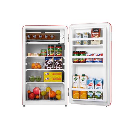 Midea Refrigerator , MDRD142SLE32 , Energy efficiency class E , Free standing , Larder , Height 83.5 cm , Fridge net capacity 93 L , 41 dB , Red