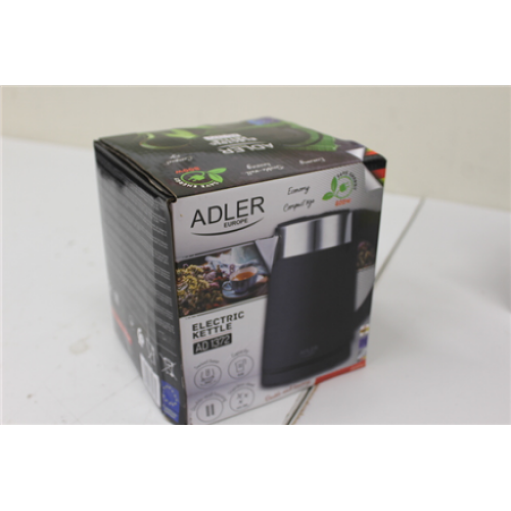 SALE OUT. Adler , Kettle , AD 1372 , Electric , 800 W , 0.6 L , Plastic/Stainless steel , 360° rotational base , Black , DAMAGED PACKAGING, SCRATCHES ON TOP