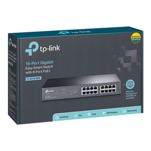 TP-LINK , Switch , TL-SG1016PE , Web Managed , Desktop/Rackmountable , Gigabit Ethernet (copper) ports quantity 16 , PoE+ ports quantity 8